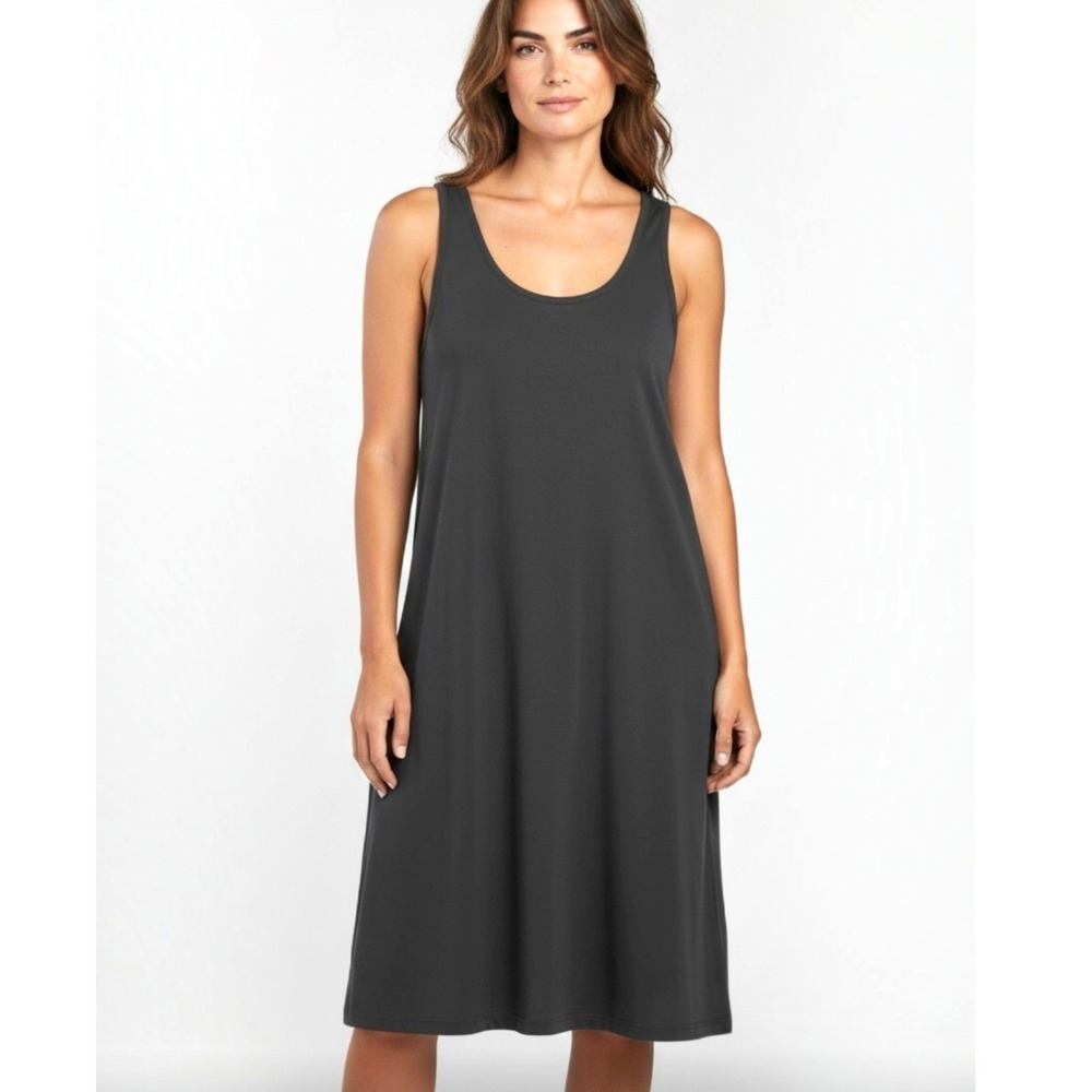Eileen Fisher Stretch Jersey Knit Black Tank DressSlim Fit, Full Length Size S
